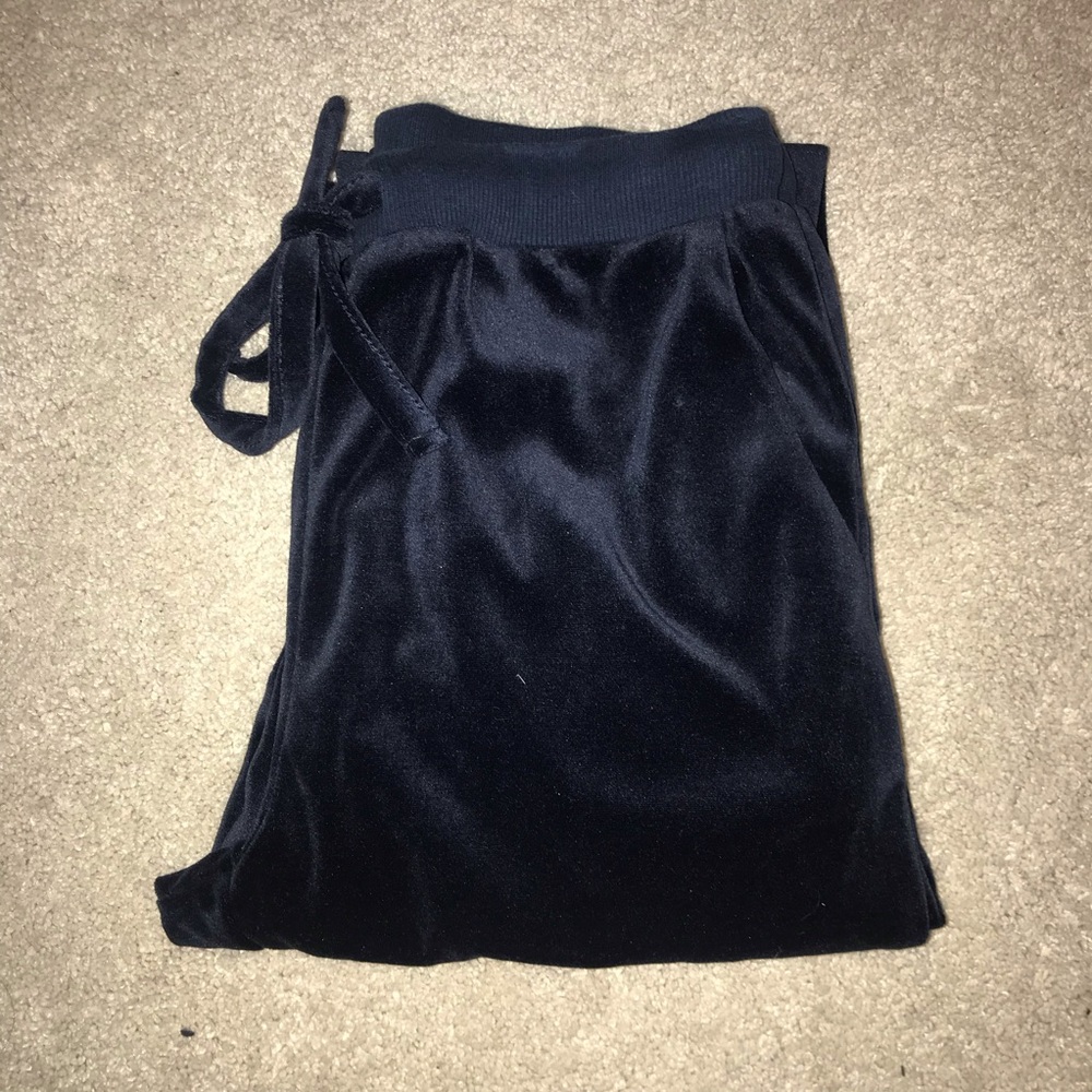 Navy blue velvet distressed joggers